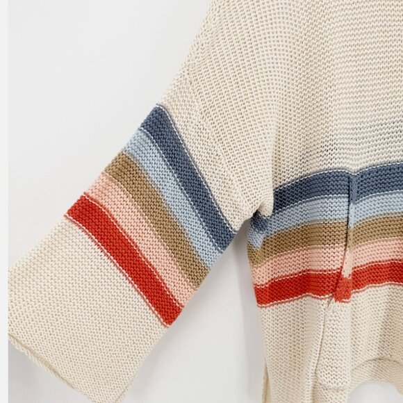 wooden ships knit kangaroo pocket LSV stripe nautical relaxed sweater women S - Picture 3 of 9